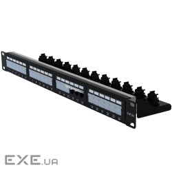 Патч-панель 19" 24xRJ-45 UTP, кат. 6a, із заднім організатором з пластиковими шторкам (LW-PP74) (LW-PP74)