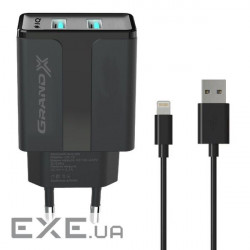 Зарядний пристрій Grand-X 5V 2,1A Black + cable USB-Lightning (CH15LTB)