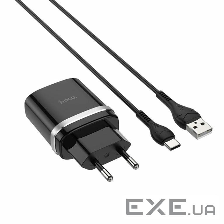 Зарядний пристрій HOCO C12Q Smart USB QC3.0 + cable USB to USB-C 18W Black (6931474716293)