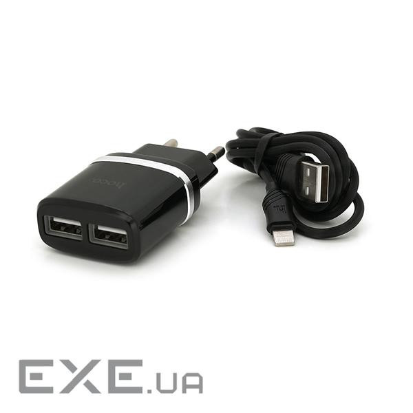 Набір СЗУ 110-240V HOCO C12+ кабель Lighting, 1xUSB, 2.4A, кабель 1м, Black, Blister (C12 / LB) , Black, Blister (C12 /
