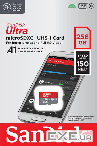 SANDISK 256GB Ultra microSD with SD Adapter (SDSQUAC-256G-GN6MN)