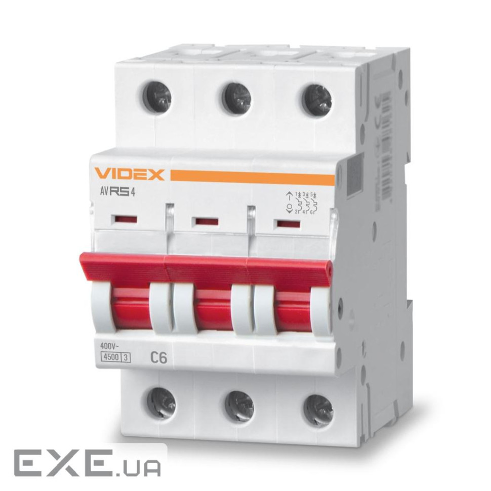 Автоматический выключатель Videx RS4 RESIST 3п 6А С 4,5кА (VF-RS4-AV3C06)