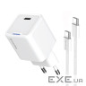 Зарядний пристрій ColorWay GaN Mini 35W PD Port PPS USB-C white cable Type-C (CW-CHS056PDC-WT)
