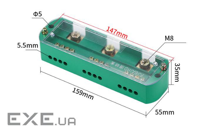 Паралельний розгалужувач-спліттер проводів FJ6 / JHD-3-12,1фаза-3-вхід М8, 12виходів(латунь)1,5-35х1 1