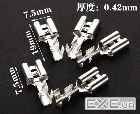 Клема F2 мама, 6.3 мм, дріт 0.5-1.5, ізольована, латунь, 100шт в упаковці, ціна за упаковку