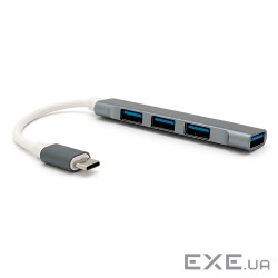 Хаб YT47719 Type-C на USB 3.0 / 4 порту, 480Mbts, живлення від USB, 0.15m, Silver, Box