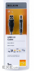 Кабель для принтера USB 2.0 AM/BM 3.0m Belkin (F3U154bt3M)
