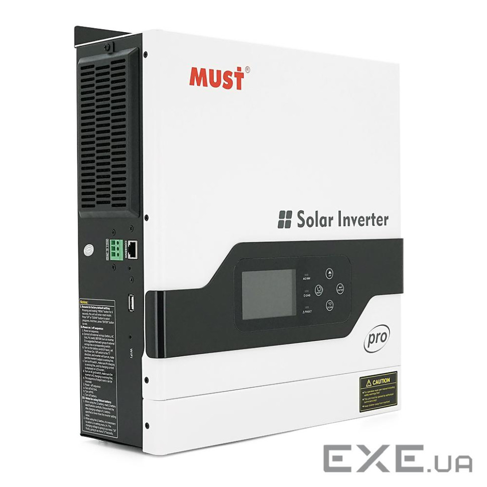 Гібридний інвертор MUST PV18-2012PRO, 2000 Вт / 1600 Вт, 12 В, струм заряду 80 А, Wi-Fi, RS485 / CAN