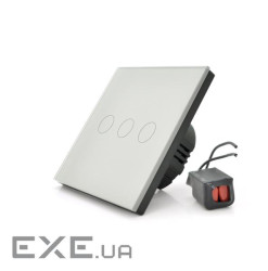 Сенсорний вимикач без заземлення + WiFi керування, трьохканальний, білий, 86х86х35мм (17922) (17922)