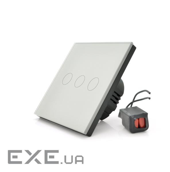 Сенсорний вимикач без заземлення + WiFi керування, трьохканальний, білий, 86х86х35мм (17922) (17922)