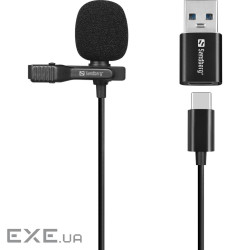 Провідний петличний мікрофон Streamer USB Clip USB-A/USB-C, кабель 3м, чорний (126-40)