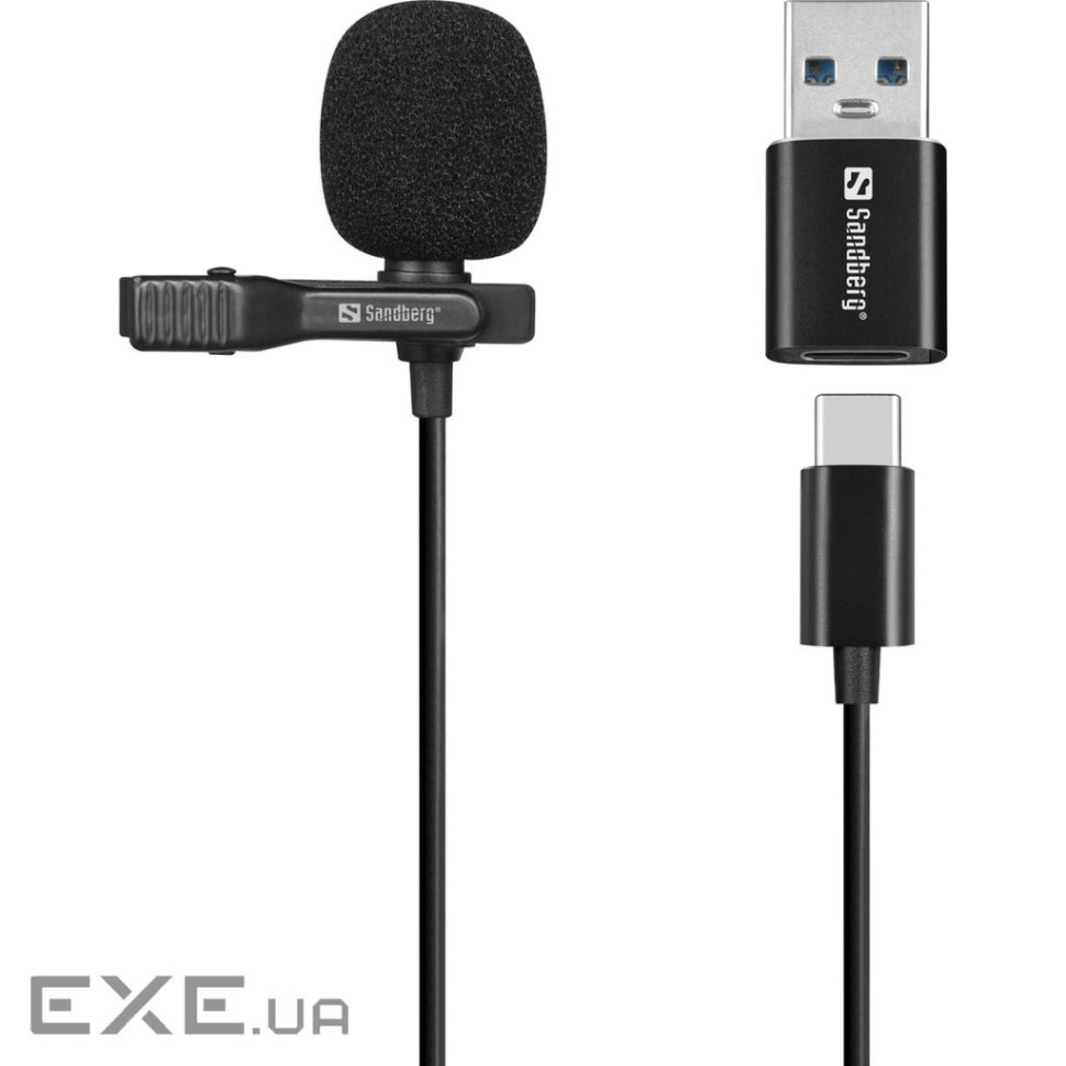 Провідний петличний мікрофон Streamer USB Clip USB-A/USB-C, кабель 3м, чорний (126-40)