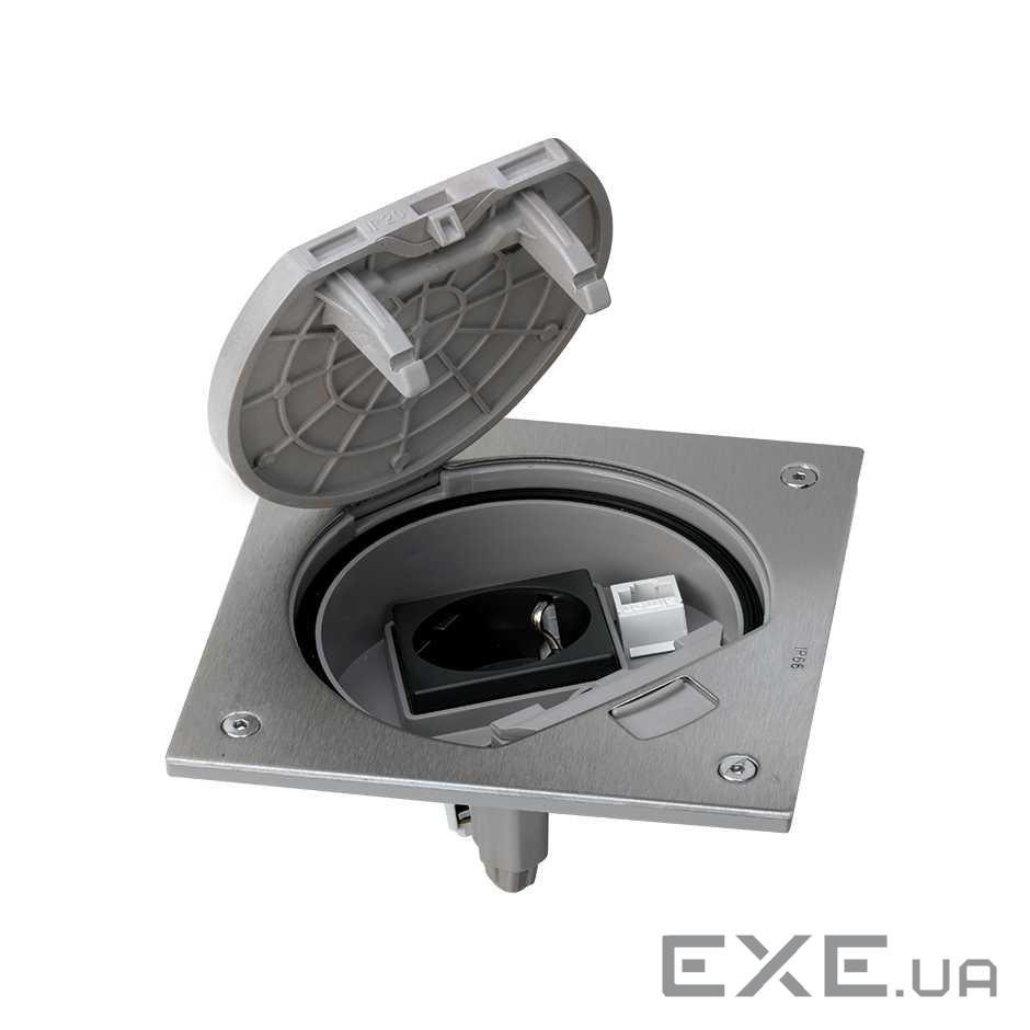 Люк підлоговий IP66 в комплекті з 1х220В + 1хRJ45 5е кат. UTP, нержавіюча сталь (KSE15U/23/72)