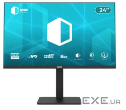 Монітор 24" QUBE B24F120HS (FHD) 1920&times;1080 IPS 120Hz 1ms, 8-Bit, 300cd/m2, HAS, Pivot, Speakers,