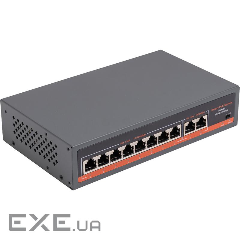 PoE комутатор 8x100Mbps PoE + 2x Gigabit UPLINK, 120W (TV993697)