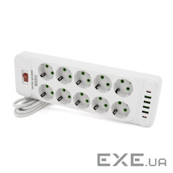 Мережевий фільтр F35U, 10 розеток EU + 4 USB + 2 PD, кнопка включення з індикатором, 2 (F35U-White) , 2 (F35U-White)