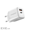 Зарядний пристрій AXAGON 1xUSB QC4.0 + 1xUSB-C PD30W PPS white (ACU-PQ30W)