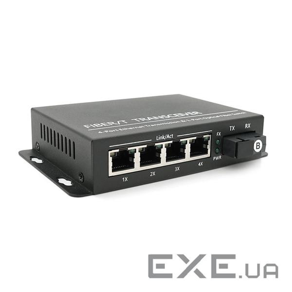 4х портовий медіаконвертор ONV-0110S-SCX-S4-B, 4*100М RJ45 + 1*SC порт (1310 / 1550nm, 20km) (1310 / 1550nm, 20km)