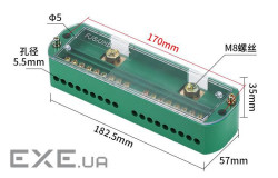 Паралельний розгалужувач-спліттер проводів FJ6 / JHD-2-18,1фаза-2вхід М8, 18 виходів(латунь) 1,5-35х