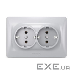 Розетка Videx BINERA 2ая с заземлением серебр (VF-BNSK2G-SS)