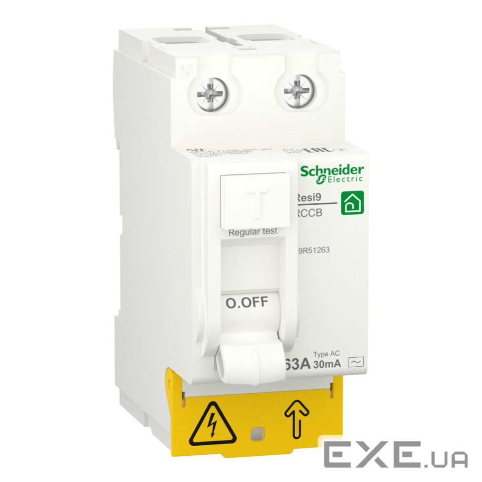 Диференціальний автоматичний вимикач Schneider Electric RESI9 2P 63A 30mA (R9R51263)