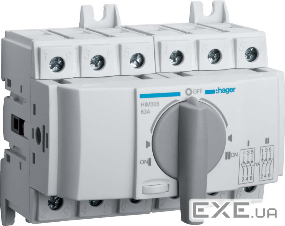 Перемикач трьохпозиційний I-0-II 400/690В, 63А, 3п, 6м (HIM306)