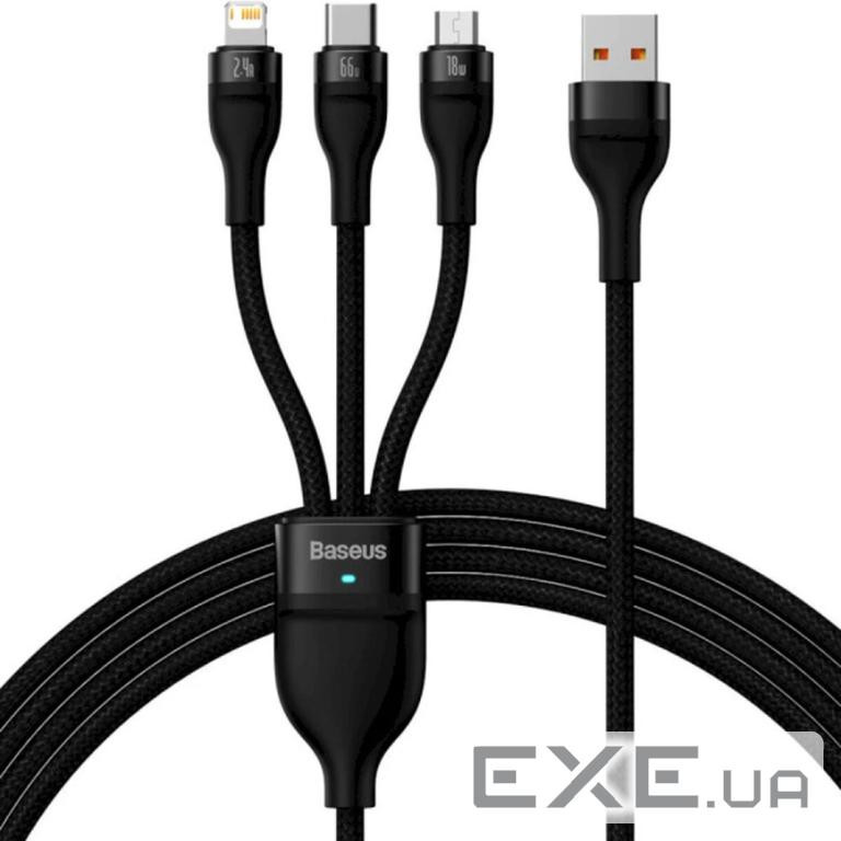 Кабель Baseus Flash USB - MicroUSB+Lightning+USB-C 100W 1.2m Black (CASS030001)