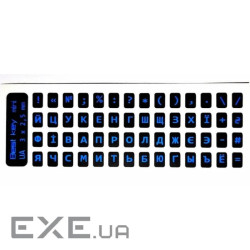 Наклейки на клавiатуру мініатюрні Best key mini непрозорі чорні літери блакитні (56 клаві (25683549)