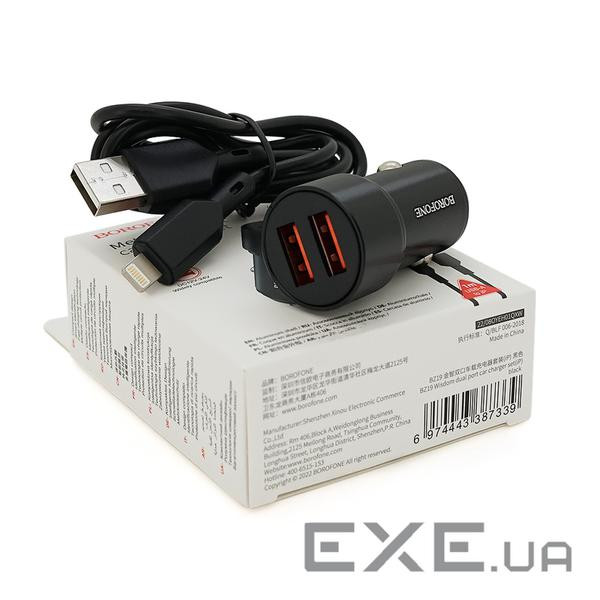Набір BOROFONE BZ19A АЗУ 2xUSB+ кабель iPhone, 2.4A, 1м, Black, Box (BZ19A / IB) , Black, Box (BZ19A / IB)