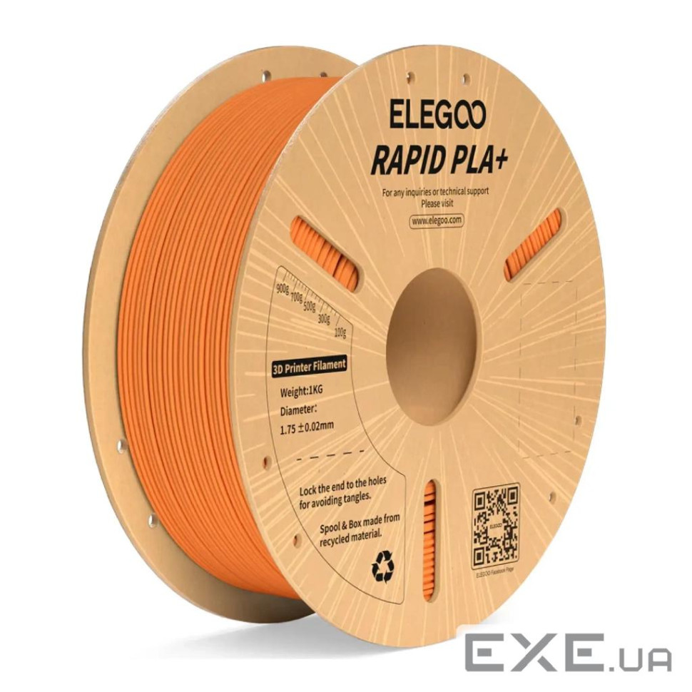 Пластик для 3D-принтера ELEGOO Rapid PLA Plus 1кг, 1.75мм, orange (50.203.0120)