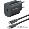 Зарядний пристрій 1xUSB-C 20W + USB-C to Lightning cable М-М Black Vention (G17B0-EU)