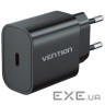 Зарядний пристрій 1xUSB-C 20W + USB-C to Lightning cable М-М Black Vention (G17B0-EU)