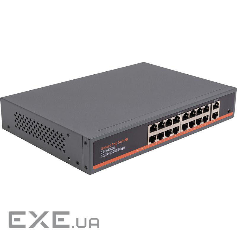 PoE комутатор 16x 100Mbps PoE + 2x Gigabit UPLINK (TV993703)