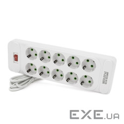 Мережевий фільтр F35, 10 розеток EU, кнопка включення з індикатором, 2 м, 3х0,75 мм, 250 (F35-White) , 250 (F35-White)