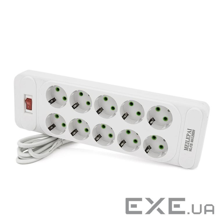 Мережевий фільтр F35, 10 розеток EU, кнопка включення з індикатором, 2 м, 3х0,75 мм, 250 (F35-White) , 250 (F35-White)