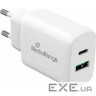 Зарядний пристрій MEDIARANGE 43W Fast charging 1xUSB-A, 1xUSB-C, PD3.0, QC3.0 White (MRMA113)