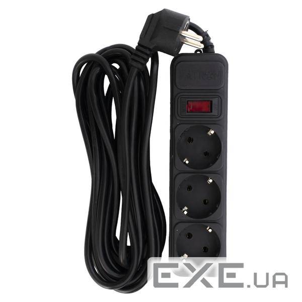 Фільтр мережевий 5 м, Patron, Black, 3 розетки, 10А, до 2.5 кВт, вимикач, заземленн (EXT-PN-SP-1035) (EXT-PN-SP-1035)