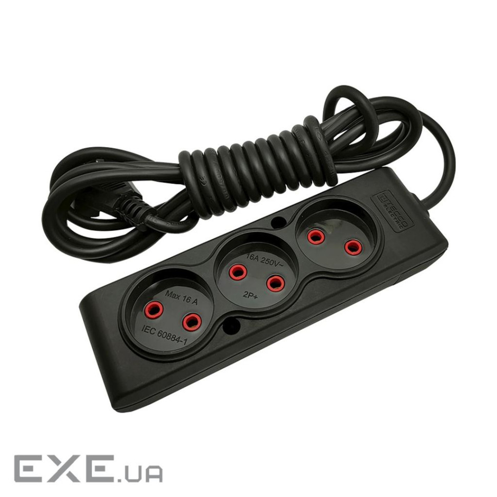 Мережевий подовжувач TECCO 5м 3 поста black (8681277843310)