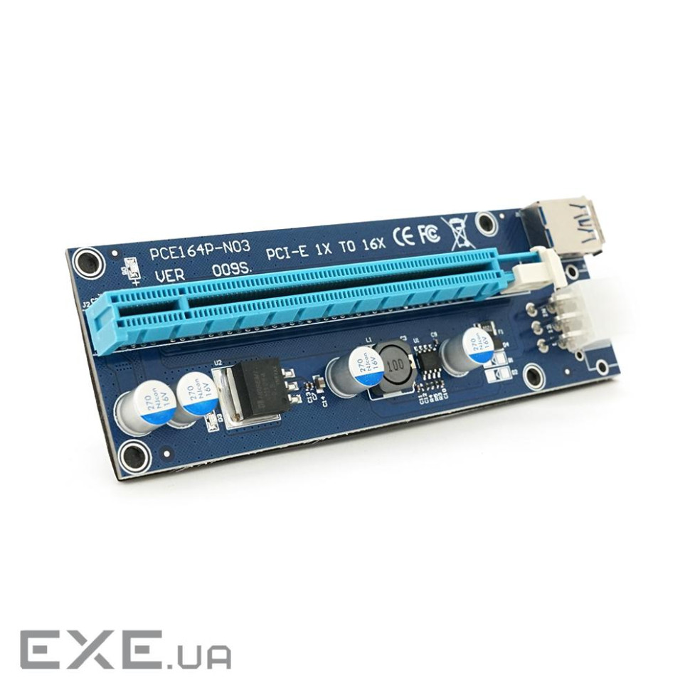 Плата PCE164P-N09 (V009S-Plus) Riser PCI-EX, x1=>x16, USB 3.0, DC12V(PCI-E / 6pin), конденсат