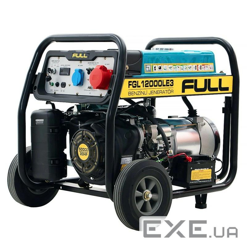 Генератор бензиновий FULL FGL12000LE3, 3-фазный 380 / 220V, 50Hz, 12kVA / 9.6kW, бак 28 л, расход 3
