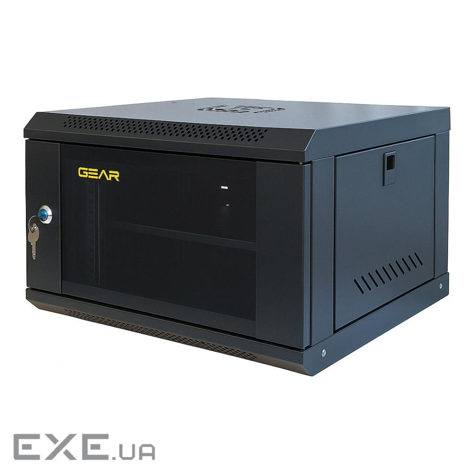 Шафа настінна GEAR 6U 19" 600x450x350 мм, + полка 19", black (GWMSN-6U-600-450)