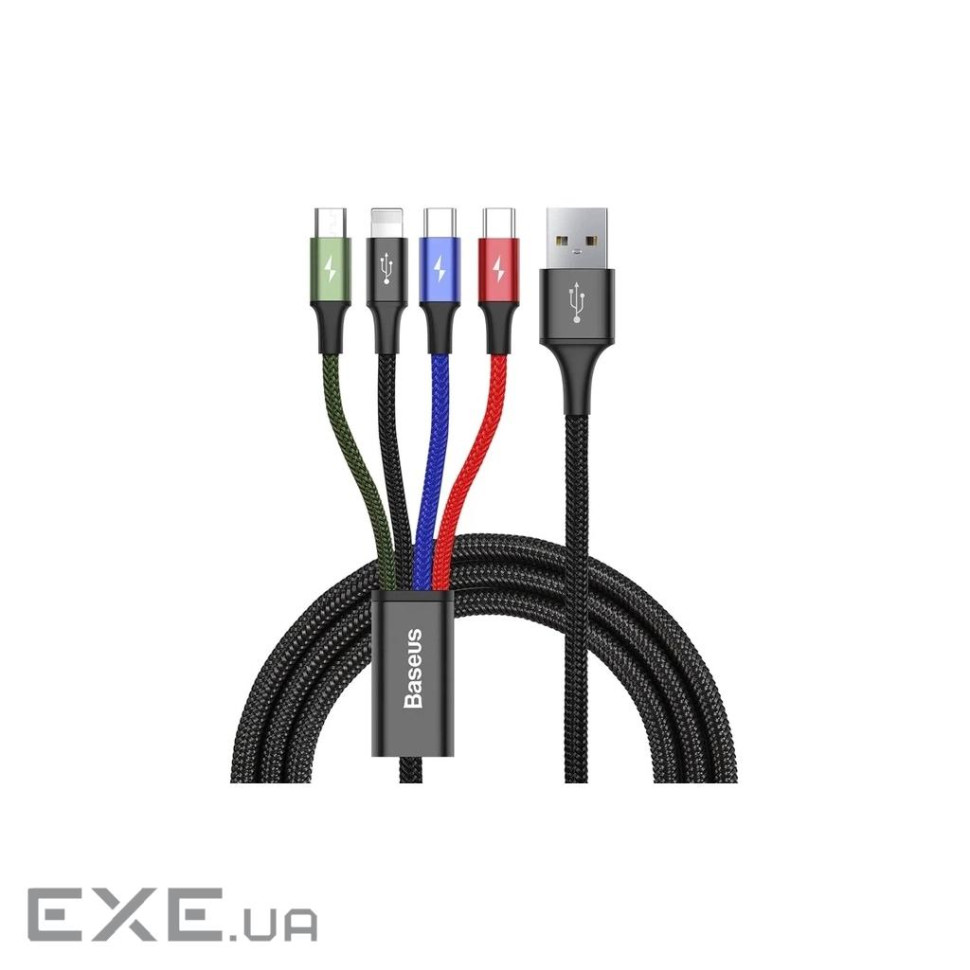 Кабель Baseus Fast 4-in-1 USB - Lightning+USB-C(2)+MicroUSB 3.5A 1.2m Black(CA1T4-B01)