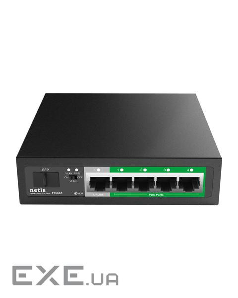Комутатор Netis P106GC 4xGE PoE+, 1xGE Uplink, 1xGE SFP, некерований