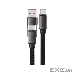 Дата кабель USB-C + USB-A to USB-C 1.2m 3.0A zink alloy C13-04 Black Acefast (6974316282334)