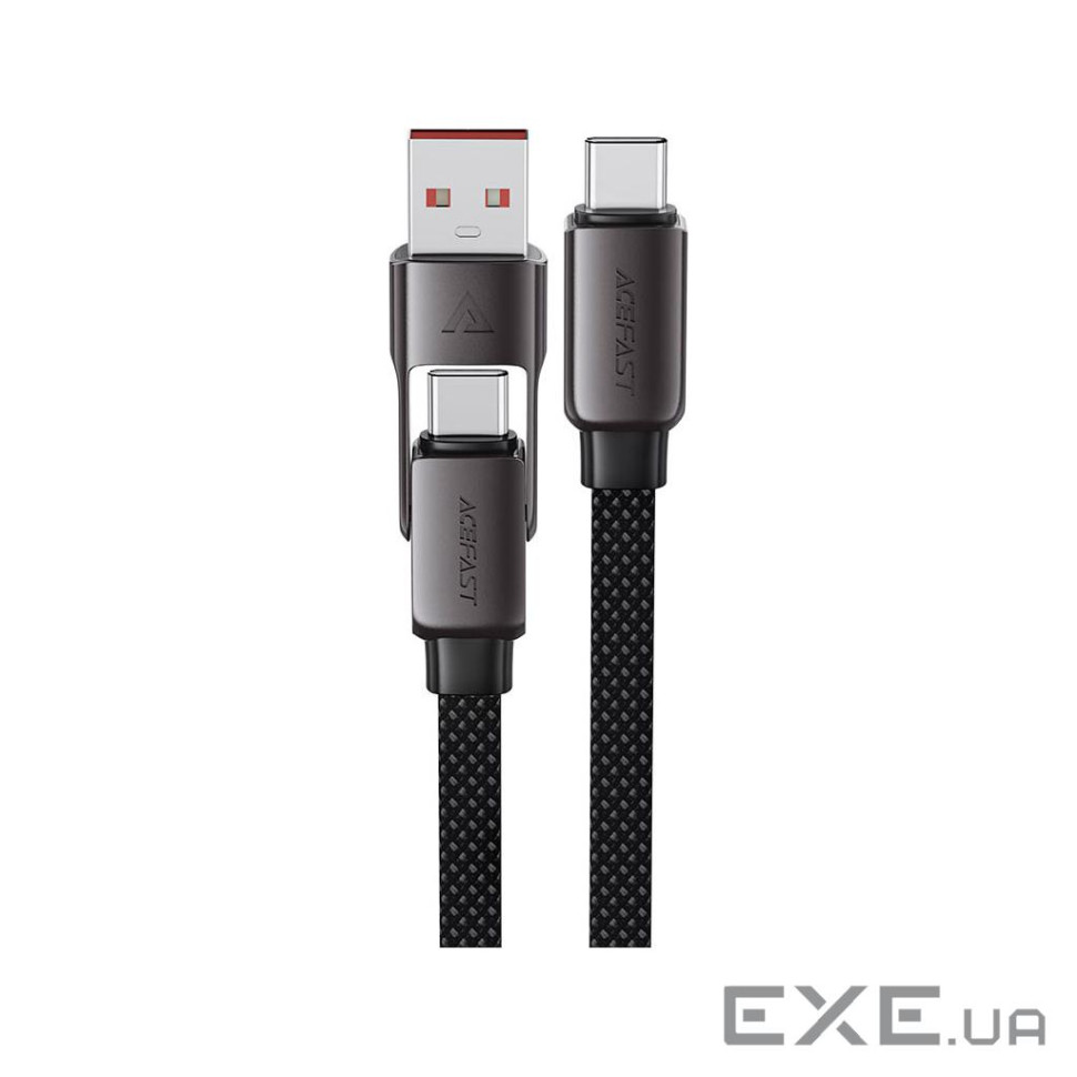 Дата кабель USB-C + USB-A to USB-C 1.2m 3.0A zink alloy C13-04 Black Acefast (6974316282334)