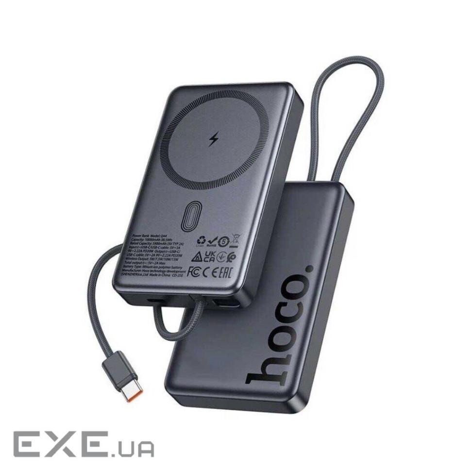 Батарея універсальна HOCO 10000 mAh Origen Dual PD/20W Magnetic with cable Type-C Met (Q44 / 714983)