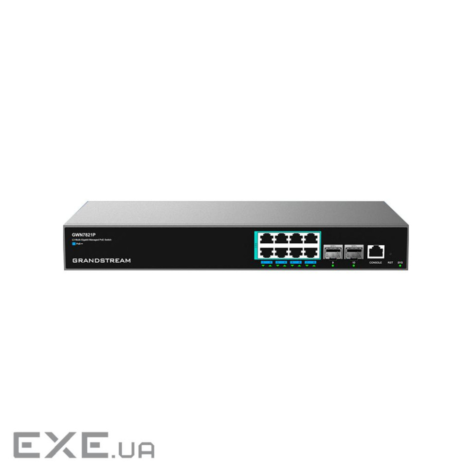 Grandstream GWN7821P, layer 3 Managed Multi-Gigabit Network Switch, 8x 2.5GbE RJ45 PoE 802.3 af/at,