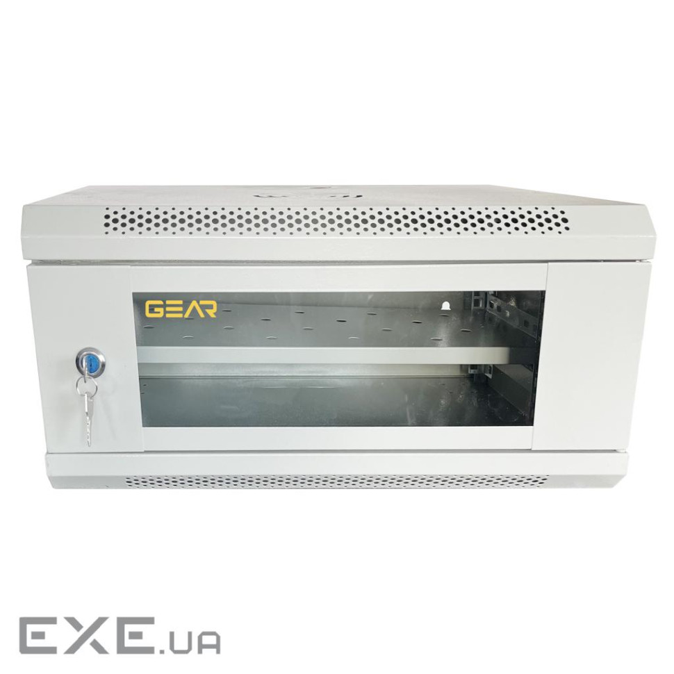 Шафа настінна GEAR 4U 19" 600x450x280 мм, + полка 19", grey (GWMSN-4U-600-450G)