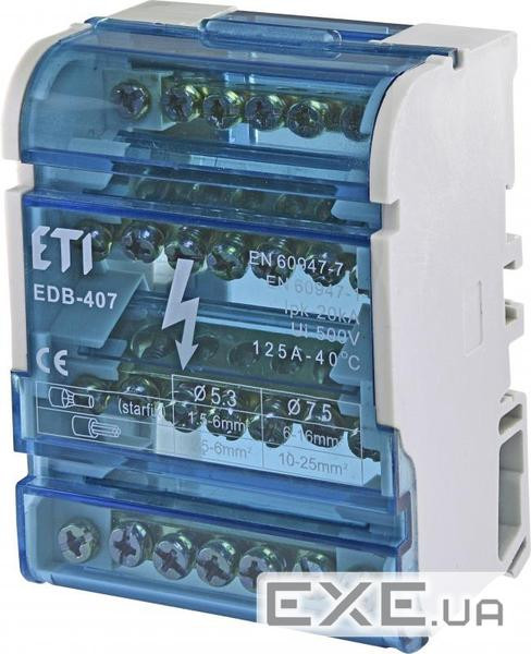 Блок розподільчий ETI EDB-407 4p, 3L+PE/N, 125A (7 виходів) (1102303) ) (1102303)