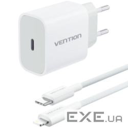 Зарядний пристрій 1xUSB-C 20W + USB-C to Lightning cable М-М White Vention (G17W0-EU)